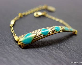Bracelet art déco losanges, bijoux émaillés, bronze