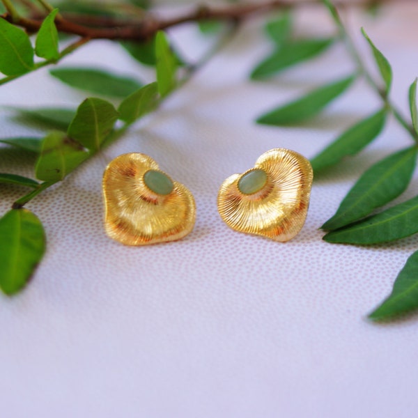 boucles d'oreilles feuilles laiton doré pierre fine aventurine Jessie