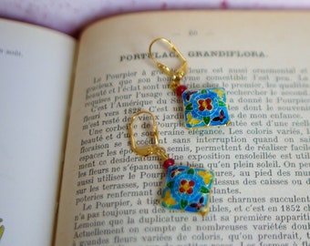 boucles d'oreilles cloisonnées croix ou fleurs vintage