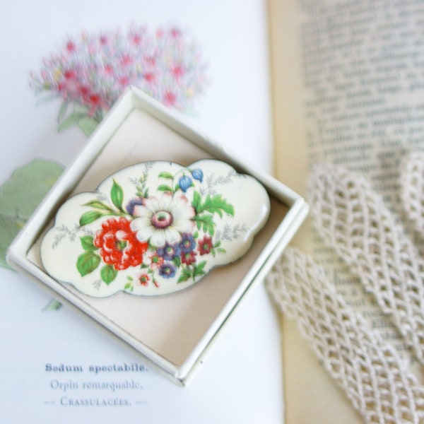 broche vintage artisanale émail fleurs
