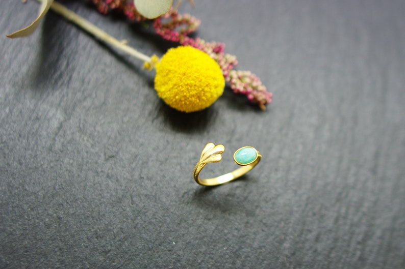 stone nacre boho Amazonite Gold shell ring adjustable from size 52 to 55 Golden gold