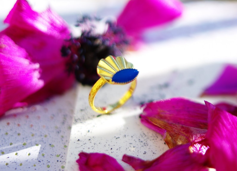 Nancy ring gold cold enamel classic blue jewelry boho size 53-54 EN