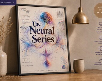 Kunstprint met AI-neuronaal netwerk: Visualisatie van intelligentie (digitale download)