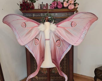 pink Hanami Moon Moth Fairy Wings - realistic Fantasy Costume Accessory for Adults - Size L Large