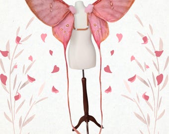 pink Silk Moth Fairy Wings - realistic Fantasy Costume Accessory for Adults - Size L Large