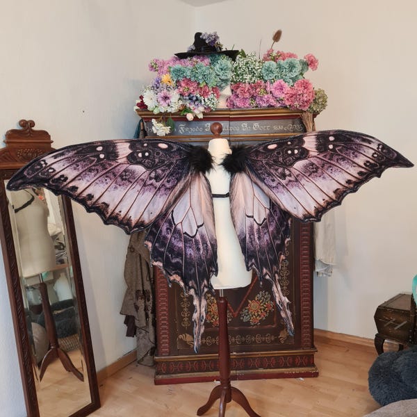 violet Witch Hecate Moth Fairy Wings - realistic Fantasy Costume Accessory for Adults - Size L Large