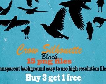 Crow Silhouette , Set 4 ,15 png Clipart , Instant Download,  clipart