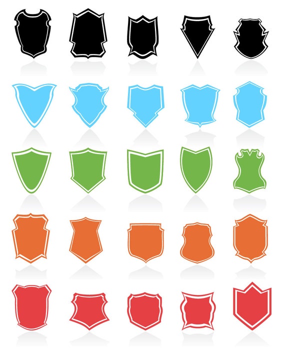 Shields Png Set Of 25 Shields In 6 Colors Aipsd Eps Png Etsy