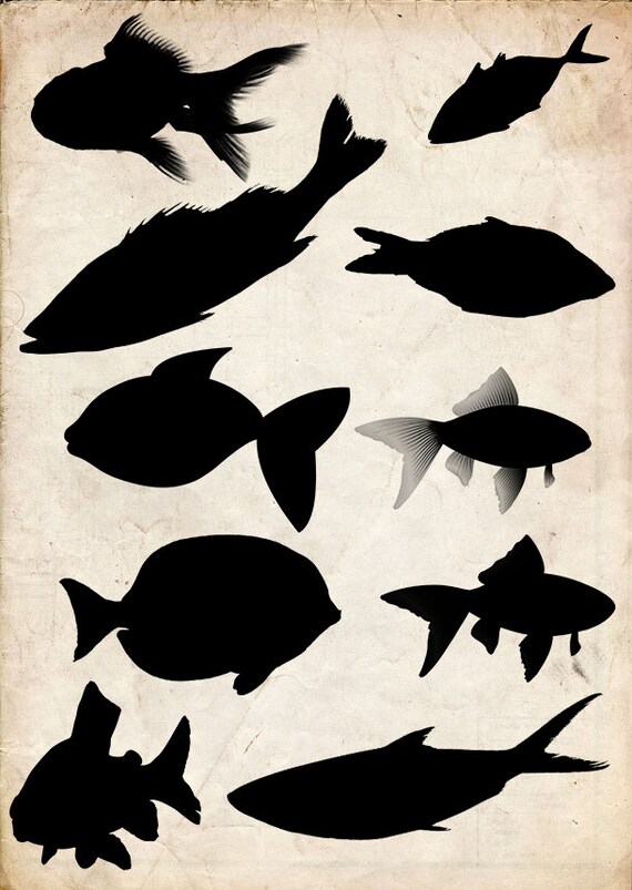 Fish Silhouette Clip Art 10 Png Clipart Instant Download Etsy