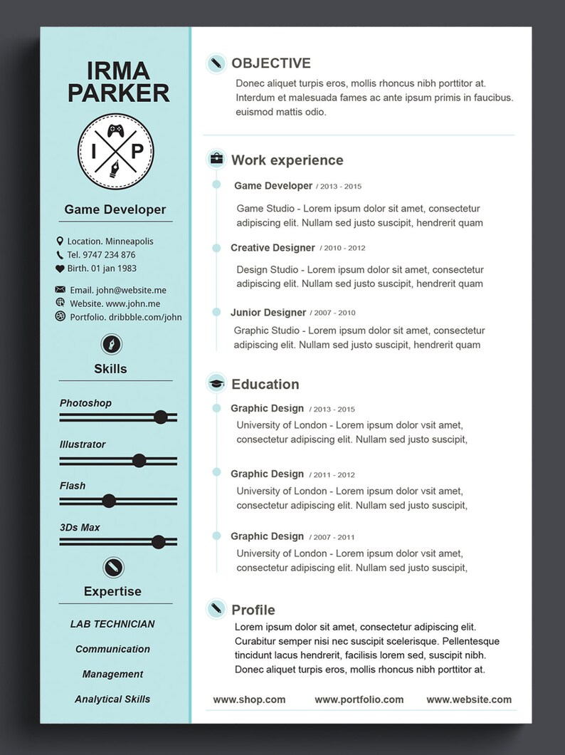 Benutzerdefinierte Lebenslauf Vorlage Cv Vorlage Photoshop Etsy