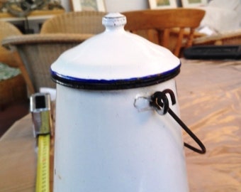 Milk white and blue enamelware french vintage - vase