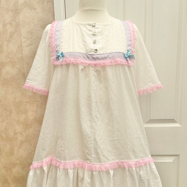 Vintage 70s Up Cycled Broderie Babydoll Dress 46-48 inch chest