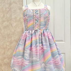 Vintage Fabric Pastel Rainbow and Clouds Dress 42-46 inch chest