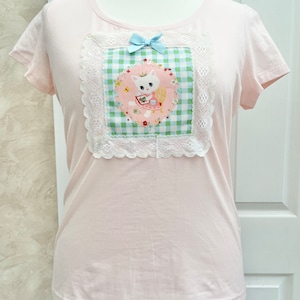 Cute Cat Customised Peach-Pink Fitted Style T-Shirt UK size 20