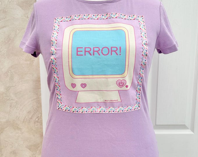 Kawaii Computer Error up Cycled Light Purple Fitted Style T-shirt UK ...