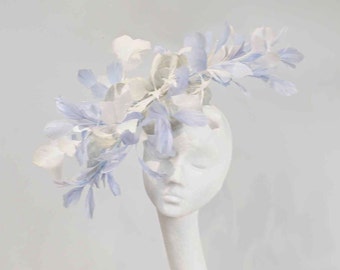 READY MADE, Pale Blue Feather Fascinator. Kentucky Derby Hat, Royal Ascot Hat, Mother of the Bride Hat, Occasion , Tea Party Hat New SS 2024