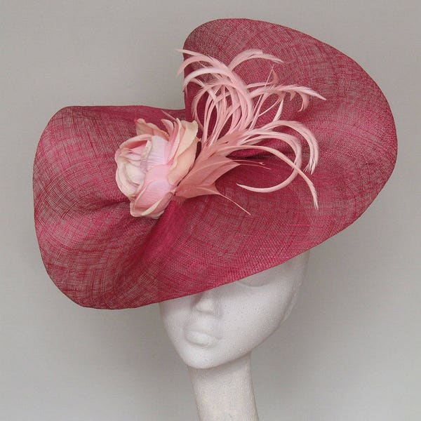 Magenta Pink Wide Brim Fascinator -Kentucky Derby Hat-Ascot Hat-Wedding Hat