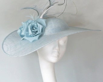 Royal  Ascot Hat, Pale Blue Wide Brimmed Hat, Kentucky Derby Hat, Mother of the Bride Hat, Occasion , Tea Party Hat