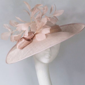 Pale Pink Fascinator, Royal Ascot Hat,  Wide Brimmed Hat, Kentucky Derby Hat, Mother of the Bride Hat, Wedding  Occasion, Tea Party Hat