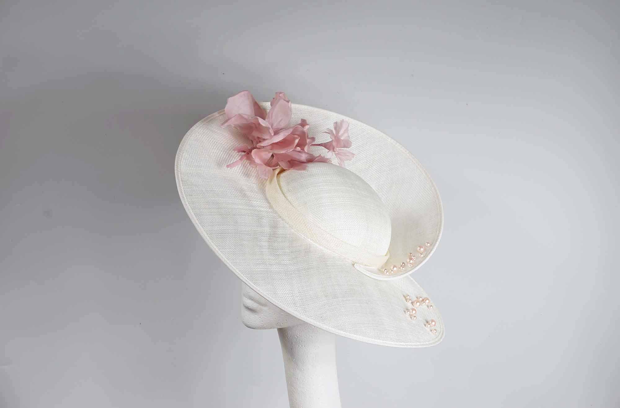 Off White Custom Designed Hat w/ Large Brim, Pink Peonies,  Ribbon. Mother’s day Pink Large Brim Hats for Women - Etsy main image 3