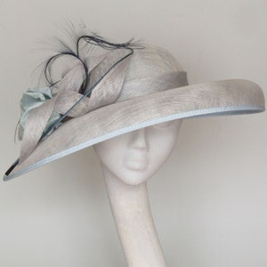 Pale Blue Wide Brim Fascinator,  Kentucky Derby Hat,  Royal Ascot Hat,  Mother of Bride Hat,  Occasion Hat,