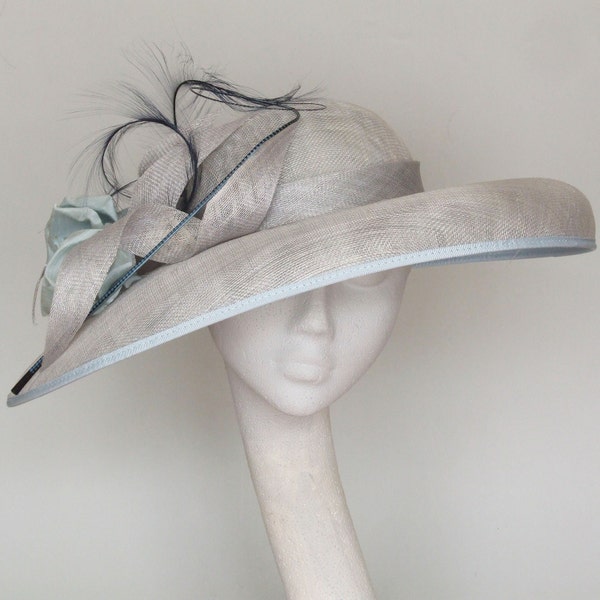 Pale Blue Wide Brim Fascinator,  Kentucky Derby Hat,  Royal Ascot Hat,  Mother of Bride Hat,  Occasion Hat,