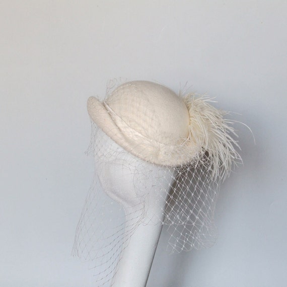 Off White Felt Bowler Hat Bridal Hat 