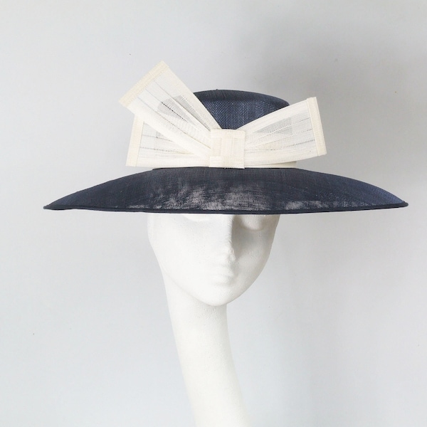 READY MADE, Navy Statement Royal Ascot Hat,  Kentucky Derby Hat, Mother of the Bride Hat, Occasion Hat,  Church Hat Tea Party Hat