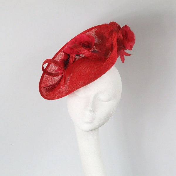 Red fascinator, Royal Ascot Hat, Derby Hat, Mother of the Bride Hat, Tea Party Hat, Church Hat