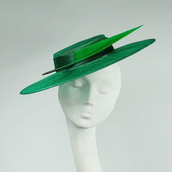 READY MADE, Emerald Green Boater, Kentucky Derby Hat, Ascot Hat, Mother of the Bride Hat, Occasion Hat, New SS2023