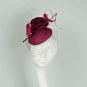 READY MADE, Burgundy Fascinator, Royal Ascot Hat, Kentucky Derby Hat, Mother of the Bride Hat, Occasion Hat, New 2023