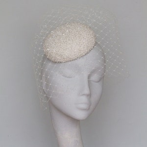 Birdcage Veil Ivory Beaded Bridal Pillbox Fascinator
