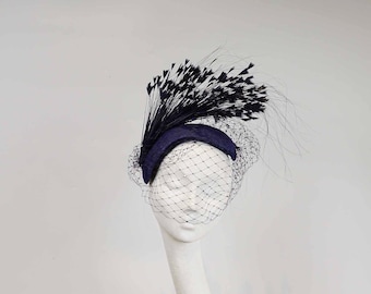 Navy Blue Fascinator, Kentucky Derby Hat, Royal Ascot Hat, Mother of the Bride hat, Occasion Hat , Wedding Hat, New SS 2024