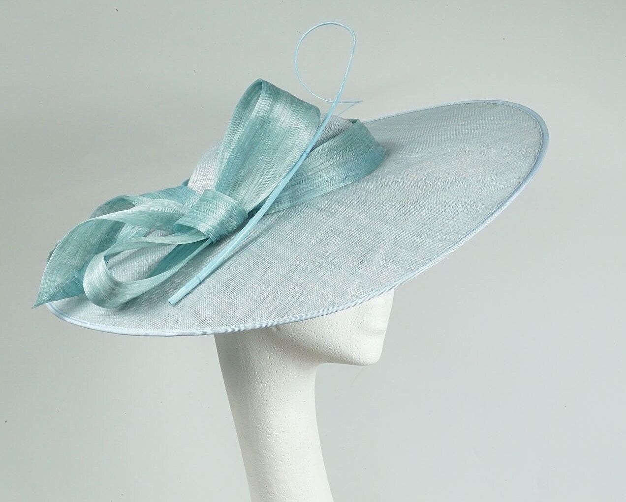 Pale Blue Sinamay Derby Hat: Wide Brim Ascot Hat With Silk  display picture 3