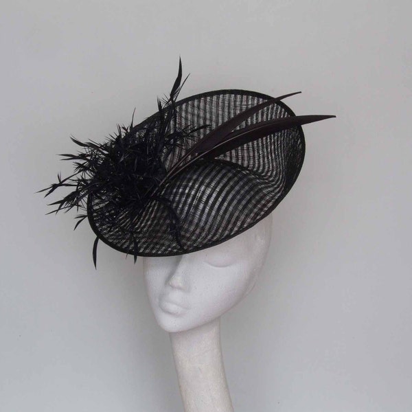 Zwarte Fascinator, Koninklijke Ascot Hoed, Derby Hoed, Moeder van de Bruid Hoed, Kerk Hoed Theekransje Hoed