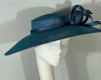 Teal Wide Brim Sinamay Hat