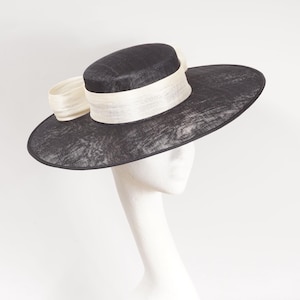Black and Ivory Boater, Royal Ascot Hat, Wedding Hat, Mother of the Bride Hat, Occasion Hat
