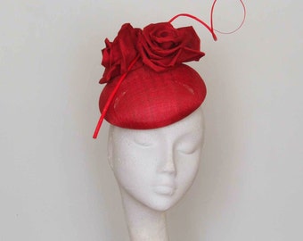 Red Roses Fascinator, Kentucky Derby Hat, Royal Ascot hat, Mother of the Bride hat, Church Hat