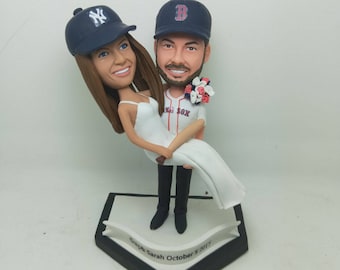 Red Sox Personalized Wedding Cake Toppers Red Sox Groom NY Yankees Bride Red Sox Wedding Cake Topper NY Yankees Wedding Cake Topper Baseball