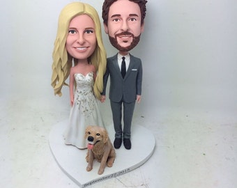 Wedding Cake Topper With Dog Personalized Wedding Cake Topper Figurine Custom Wedding Cake Topper Bobblehead Wedding Cake Topper With Pets