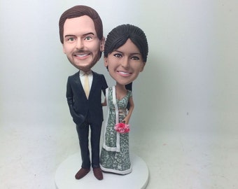 Indian Bride Personalized Wedding Cake Topper Indian Bobble Head Clay Figurine Indian Wedding Cake Topper Personalied Indian Wedding Indian