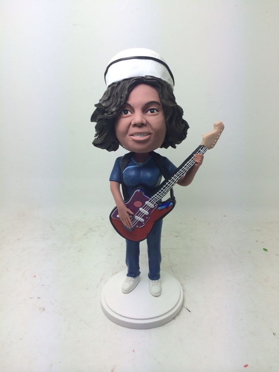 Nurse Playing Guitar Personalized Gift Clay Figurines Custom Bobble Head Based on Customers Photo Birthday Cake Topper Wife Girlfriend Gift