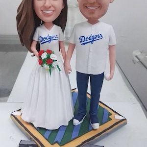 LA Dodgers Wedding Dodgers Groom Bride Personalized Wedding Cake Toppers Custom Bobble Head Dodgers Homeplate Topper Dodgers Cake Topper