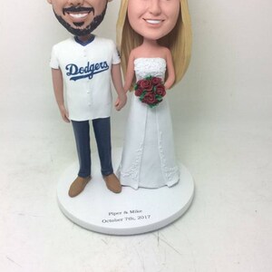 NY Yankees Bride LA Dodgers Groom Personalized Baseball Wedding Cake Topper La Dodgers Wedding Cake Topper NY Yankees Wedding Cake Topper