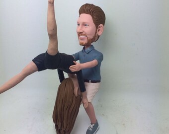 Acro Yoga Personalized Wedding Cake Topper Bobble Head Clay Figurines Based on Customers' Photos Yoga Wedding Gifts Birthday Cake Topper
