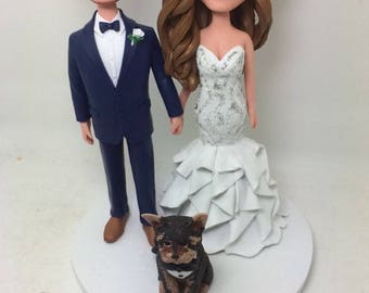 Wedding Cake Topper With Pets Personalized Wedding Cake Topper Clay Figurine Based on Customers&#39; Photo Pet Cake Topper Pet Wedding Gift