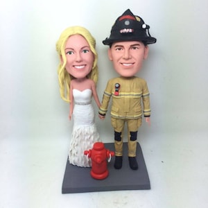 Firefighter Cake Topper Fireman Wedding Cake Topper Firefighter Fireman Personalized Wedding Bobble Head Figurine Based on Customers Photos