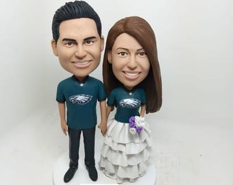 Philadelphia Eagles Personalized Wedding Cake Topper Philadelphia Eagles Bobble Head Philadelphia Eagles Wedding Topper Eagles Bride Groom