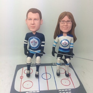 Winnipeg Jets Hockey Wedding Personalized Wedding Cake Topper Bobble Head Figurines Based on Customers Photo Hockey Cake Topper Wedding Gift