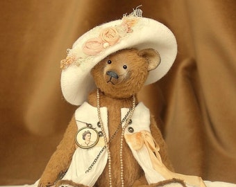 OOAK Künstlerbär, Teddybär, Artist Teddy "Florence" 19cm mit Vintage Kleidung